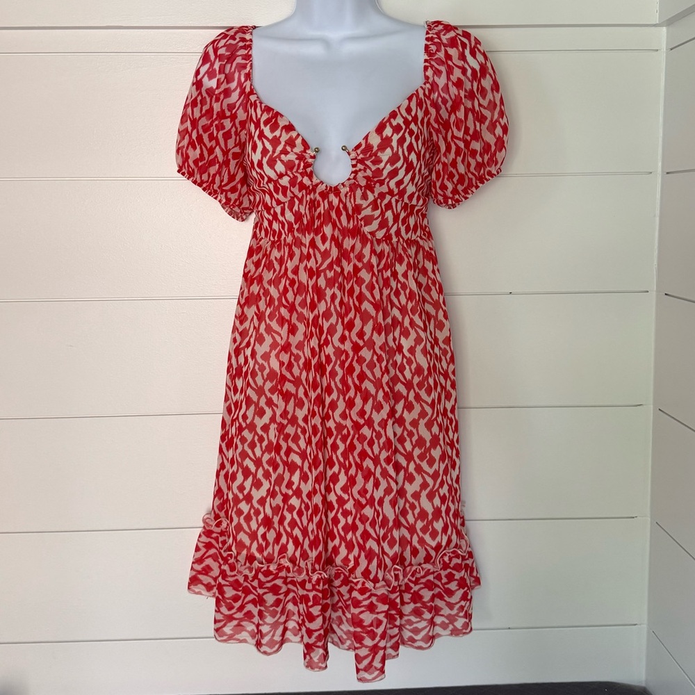 Elegant Red and White Midi Dress